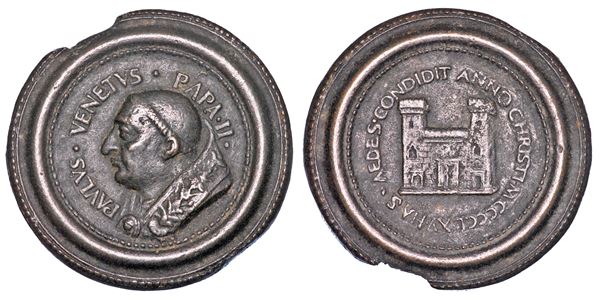 STATO PONTIFICIO. PAOLO II (Pietro Barbo), 1464-1471. Medaglia in bronzo 1465/A. II. Costruzione di Palazzo Venezia a Roma.