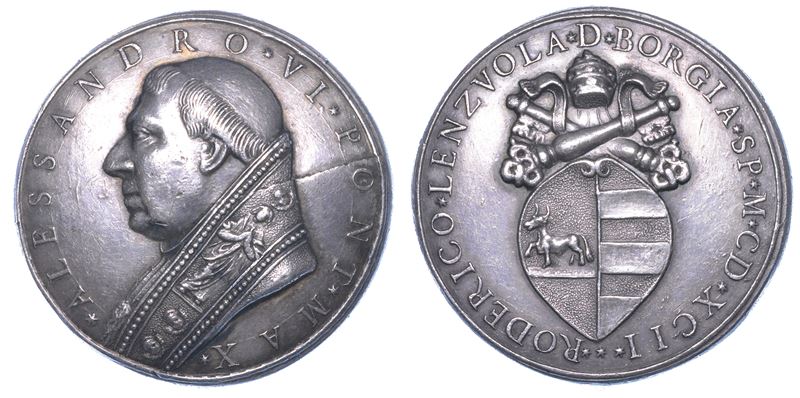 STATO PONTIFICIO. ALESSANDRO VI (Rodrigo de Borja di Jàtiva), 1492-1503. Medaglia 1492 di restituzione in argento (1664). Elezione al Pontificato.  - Auction Numismatics - Medals and popes - II - Cambi Casa d'Aste