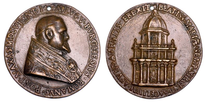 STATO PONTIFICIO. PAOLO V (Camillo Borghese), 1605-1621. Medaglia in bronzo 1605/A. I. Posa della prima pietra della Cappella Paolina in Santa Maria Maggiore a Roma.  - Auction Numismatics - Medals and popes - II - Cambi Casa d'Aste