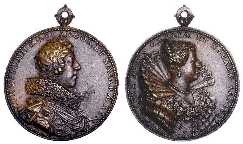 FRANCIA. LUIGI XIII e ANNA d'AUSTRIA, 1601-1666. Medaglia in bronzo 1620.  - Auction Numismatics - Medals and popes - II - Cambi Casa d'Aste