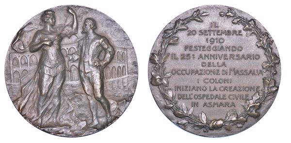 REGNO D’ITALIA. VITTORIO EMANUELE III DI SAVOIA, 1900-1946. Medaglia in bronzo 1910. Per il 25° Anniversario dell’occupazione di Massau.