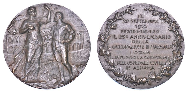 REGNO D’ITALIA. VITTORIO EMANUELE III DI SAVOIA, 1900-1946. Medaglia in bronzo 1910. Per il 25° Anniversario dell’occupazione di Massau.  - Auction Numismatics - I - Cambi Casa d'Aste