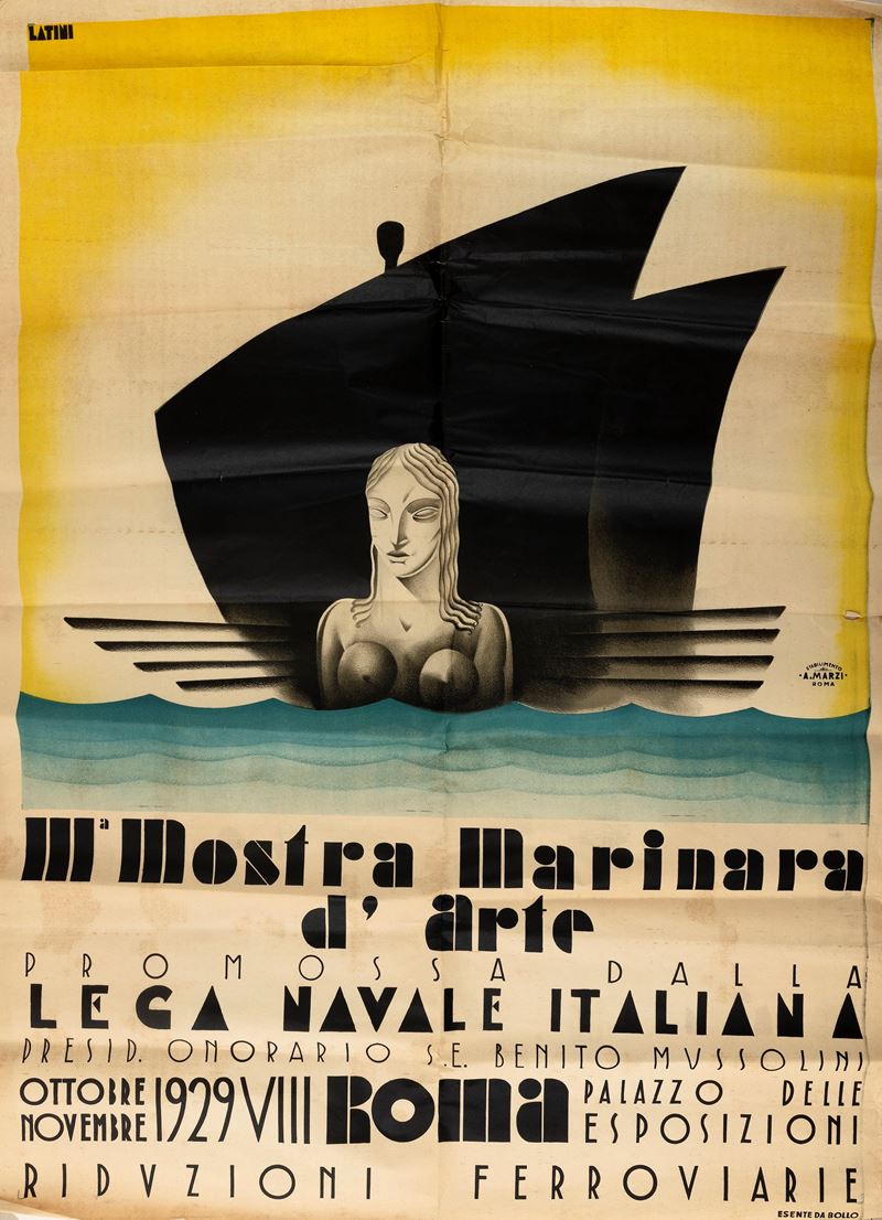 Giuseppe Latini detto Maestro del Ricciolo : III Mostra Marinara d’Arte - Roma  - Auction Vintage Posters and Collectible - Cambi Casa d'Aste