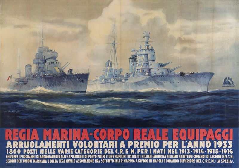 Rodolfo Claudina : Regia Marina - Corpo Reale Equipaggi  - Auction Vintage Posters and Collectible - Cambi Casa d'Aste
