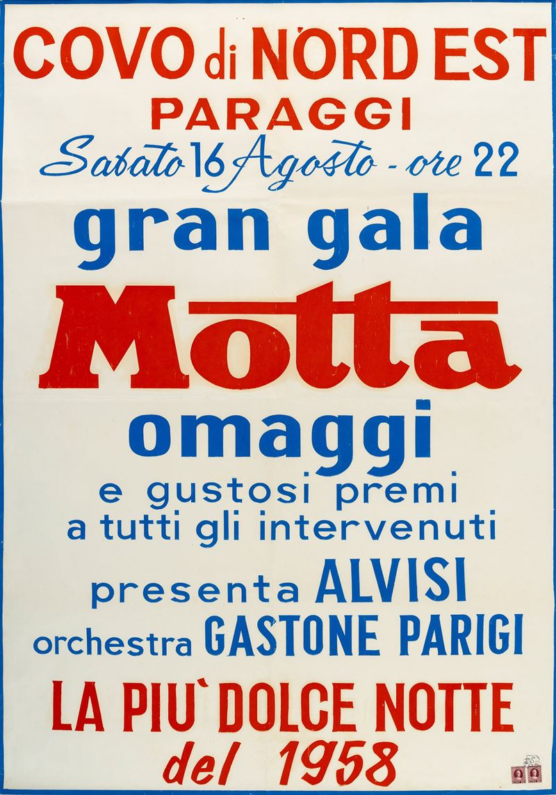 Anonimo : Gran Gala Motta – Covo di Nord Est, Paraggi  - Asta Manifesti e Collectible - Cambi Casa d'Aste