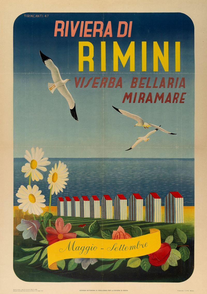 Giulio Tirincanti : Riviera di Rimini  - Auction Vintage Posters and Collectible - Cambi Casa d'Aste