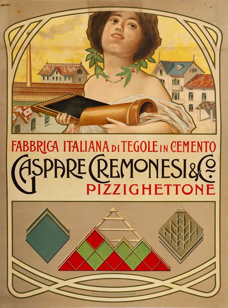 Anonimo : Tegole Gaspare Cremonesi & Co., Pizzighettone  - Asta Manifesti e Collectible - Cambi Casa d'Aste