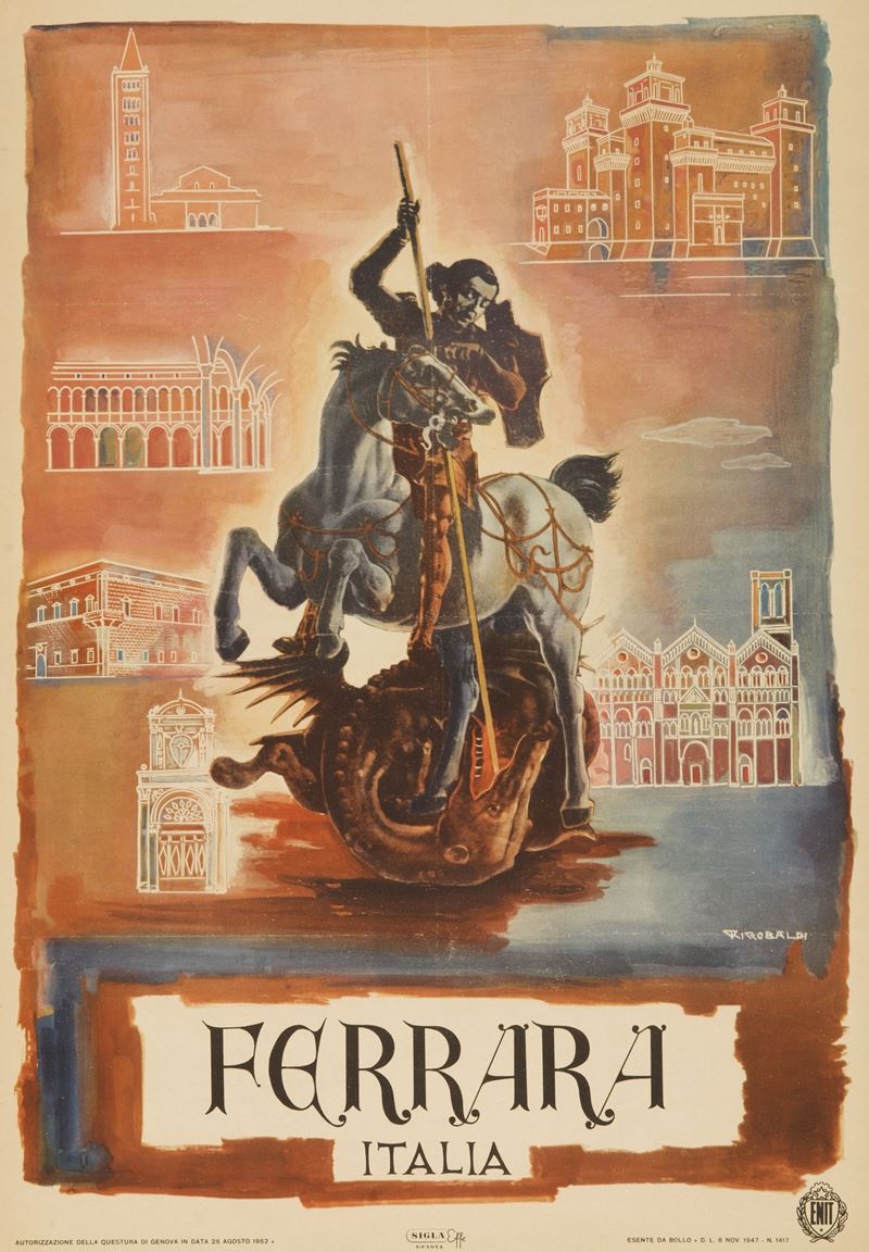 Giuseppe Riccobaldi : Ferrara / ENIT  - Auction Vintage Posters and Collectible - Cambi Casa d'Aste