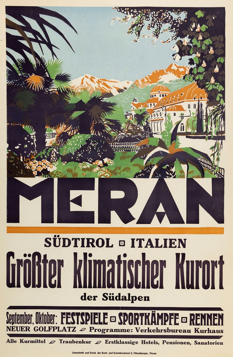 Anonimo : Meran (Bozen) Südtirol, Merano (Bolzano)  - Auction Vintage Posters and Collectible - Cambi Casa d'Aste