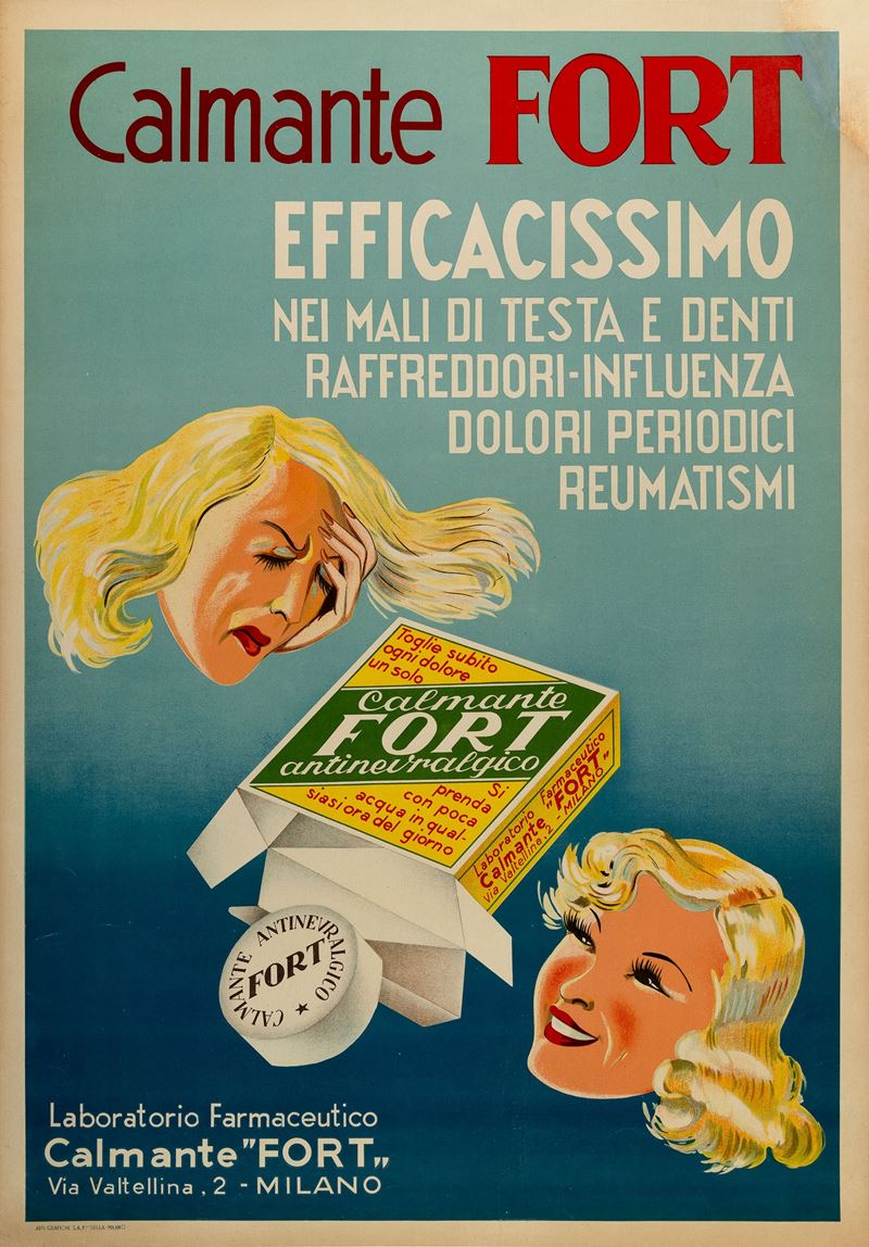 Anonimo : Calmante Fort, Milano  - Asta Manifesti e Collectible - Cambi Casa d'Aste