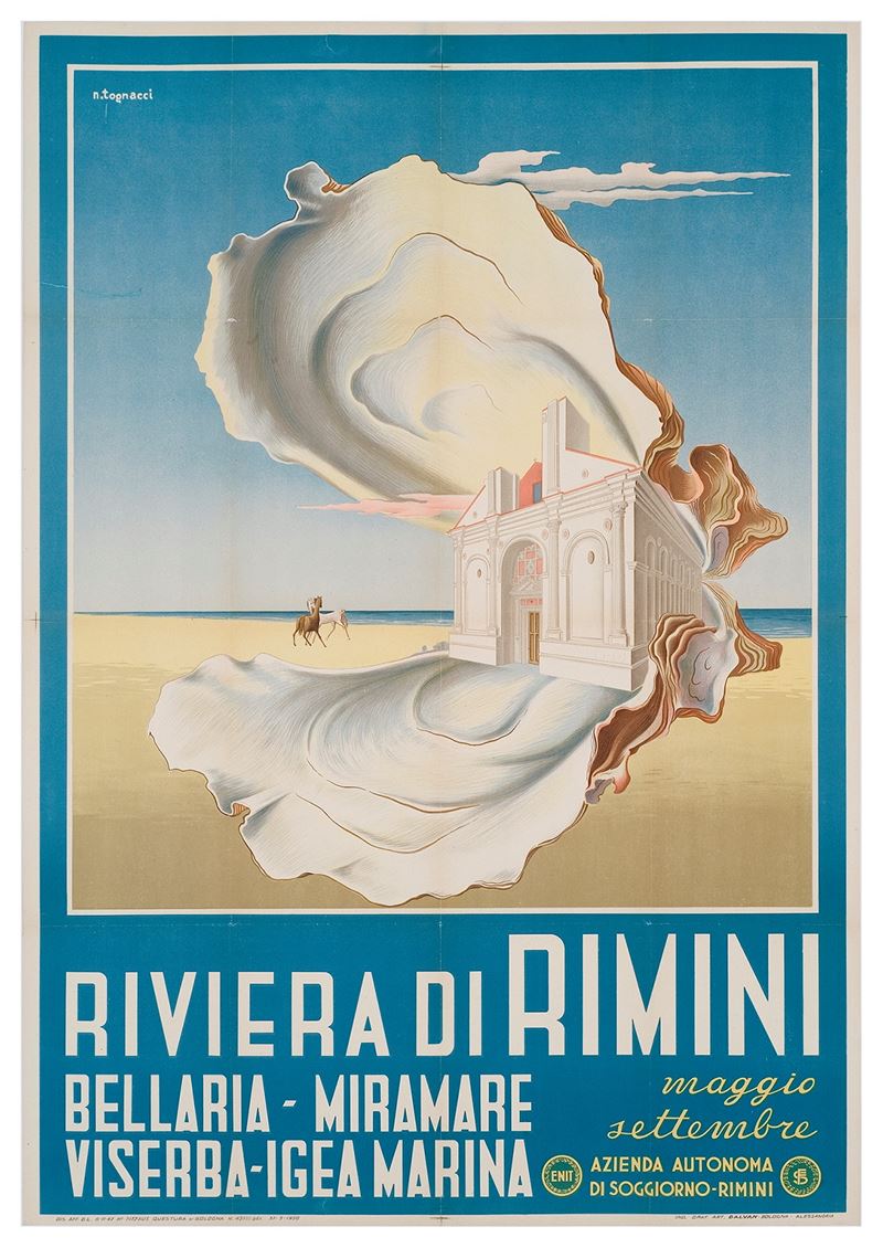 Nazzareno Tognacci : Riviera di Rimini - Bellaria, Miramare, Viserba, Igea Marina - ENIT  - Asta Manifesti d'Epoca e Collectible - Cambi Casa d'Aste