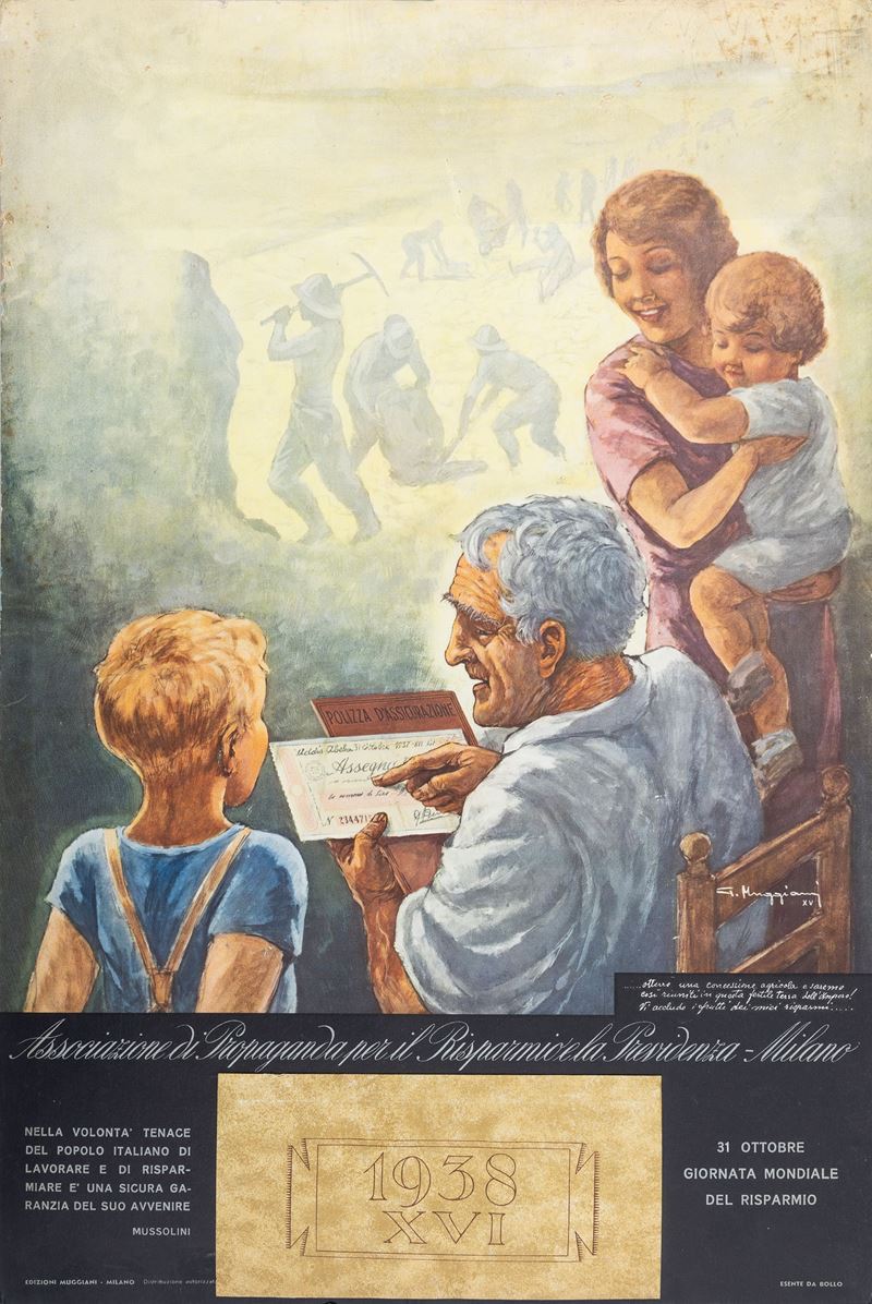 Giorgio Muggiani : Assicurazione di propaganda per il risparmio e la previdenza  - Asta Manifesti e Collectible - Cambi Casa d'Aste