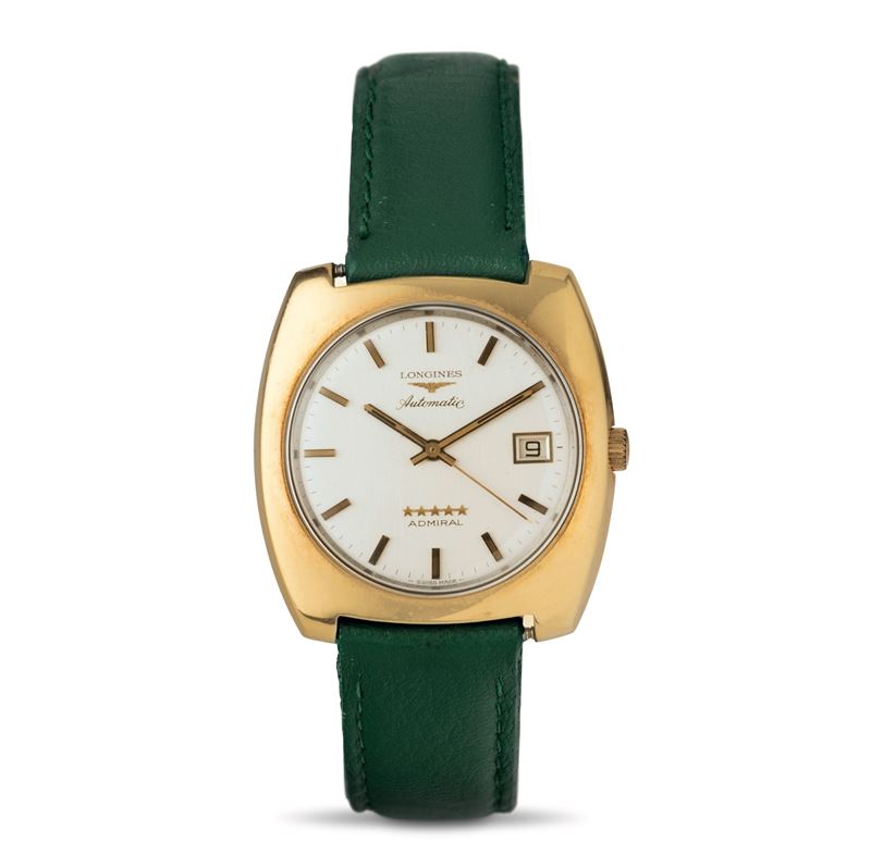 Longines : Admiral Tonneau ref. 2307 1 in oro giallo 18k, quadrante argentè con indici Baton e datario al tre, carica automatica, 36x37 mm  - Auction Orologi da polso - Cambi Casa d'Aste