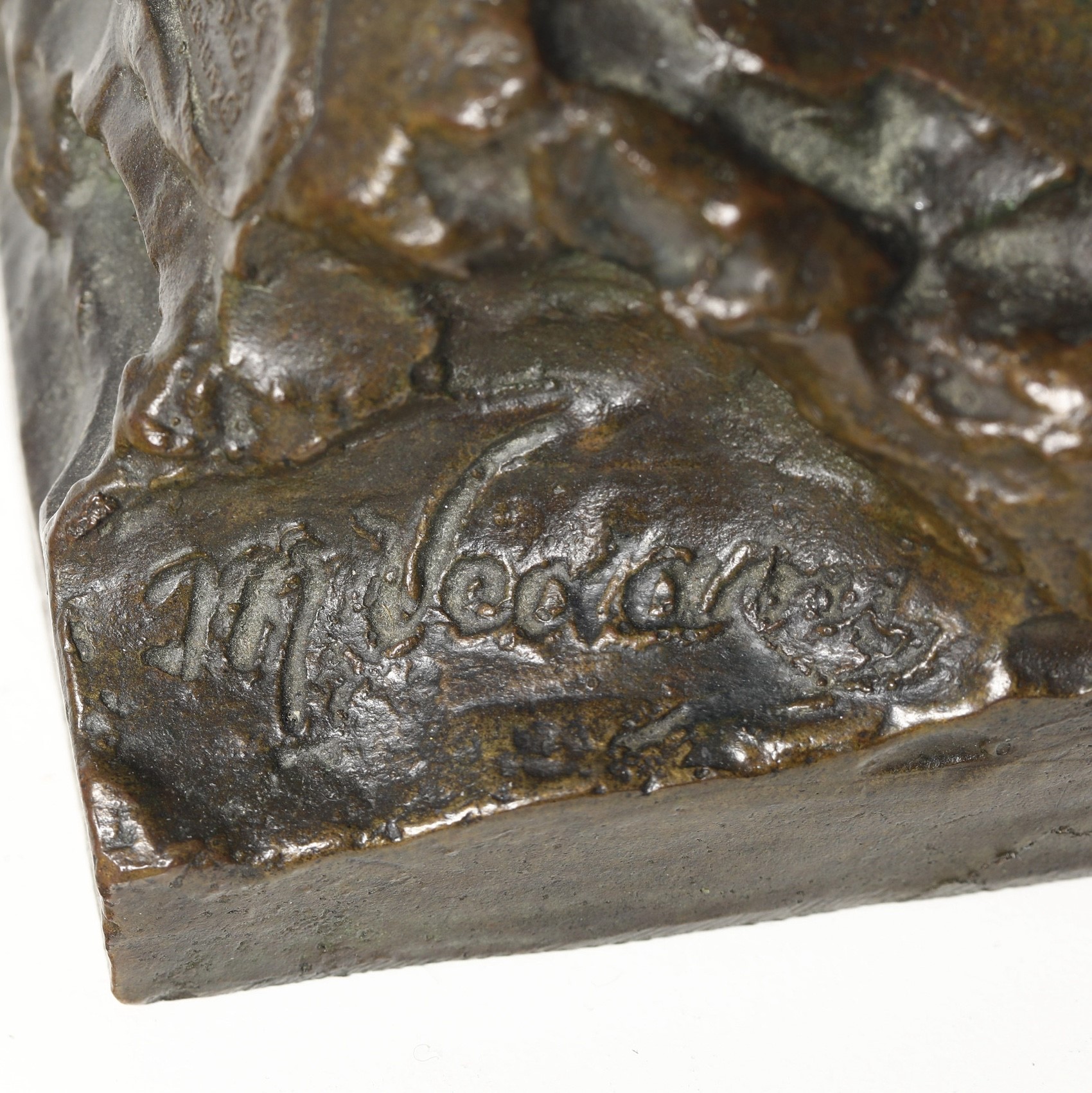 Michele Vedani - Cacciatore con cani, scultura in bronzo fuso e patinato
