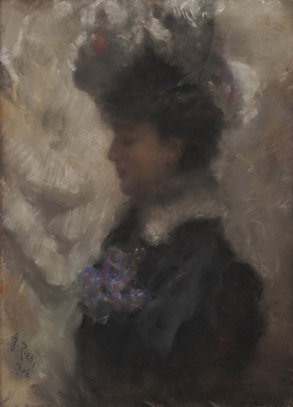 Arturo Rietti - Ritratto femminile di profilo