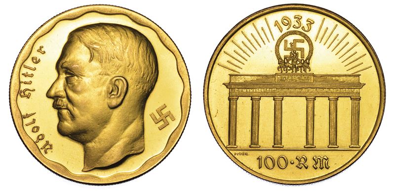 GERMANIA - III REICH. ADOLF HITLER, 1889-1945. Medaglia in oro da 100 Marchi 1933 (coniazione postuma risalente agli anni '70).  - Auction Numismatics - I - Cambi Casa d'Aste