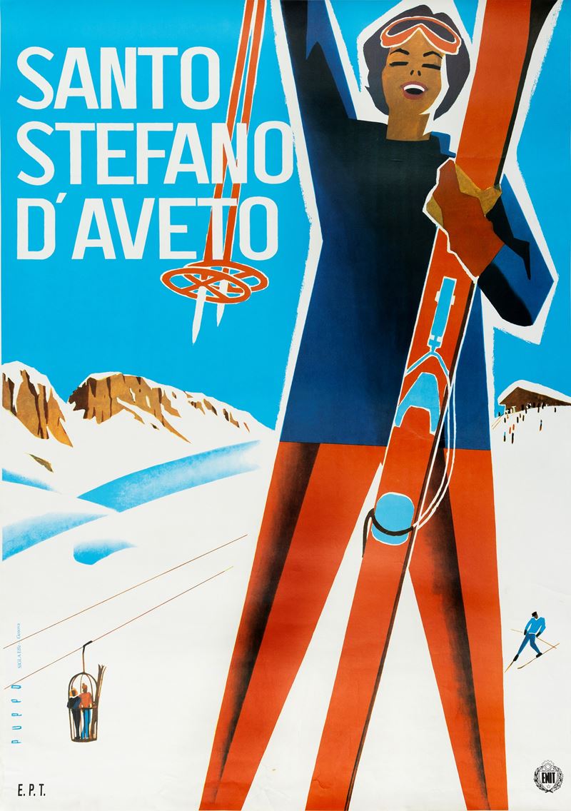 Mario Puppo : Santo Stefano D’Aveto (sci - ENIT)  - Auction Vintage Posters and Collectible - Cambi Casa d'Aste