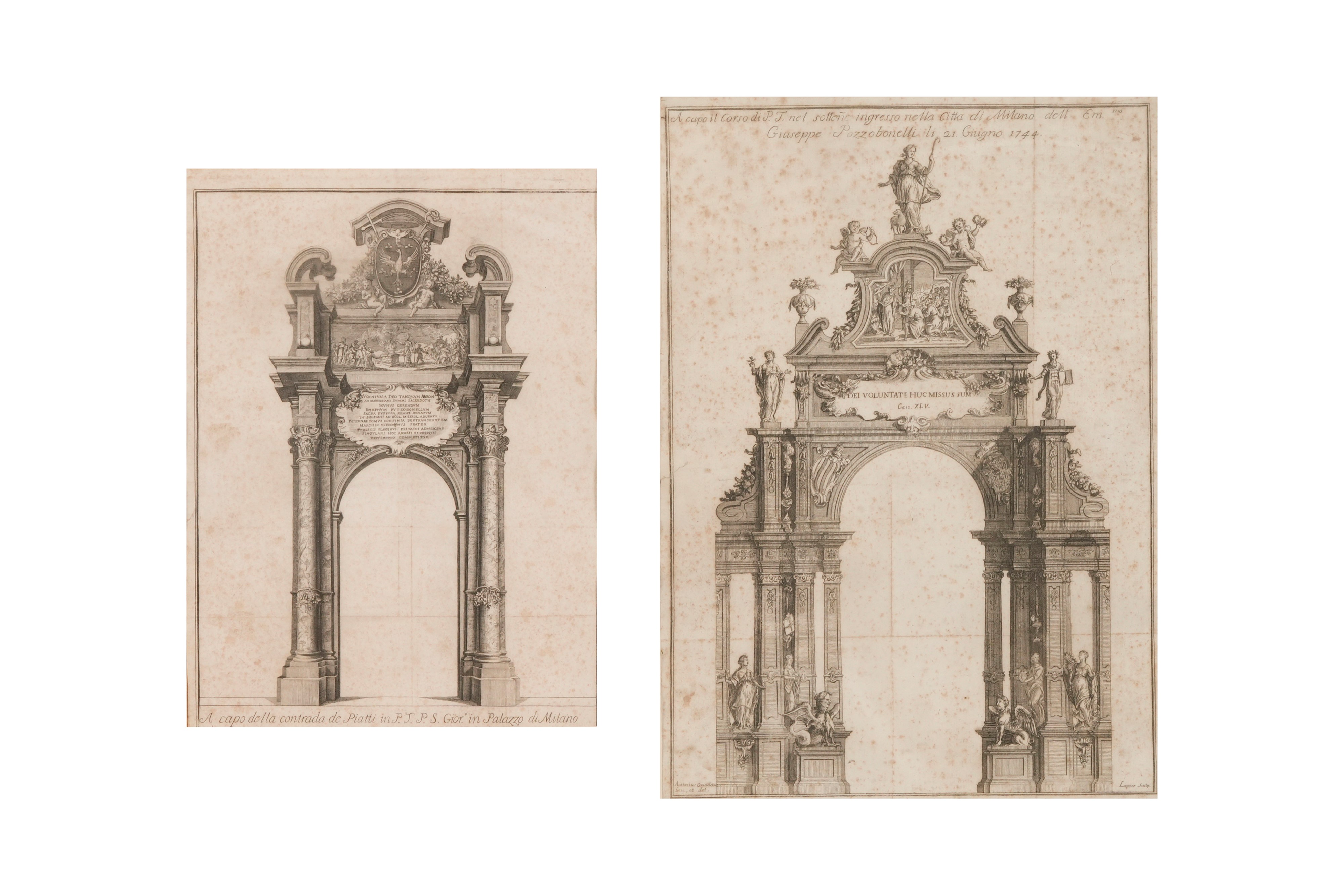 Lapoer (XVIII Secolo) su Disegno di Antonio Quadrio Collezione di Tre Stampe di Archi Trionfali E...