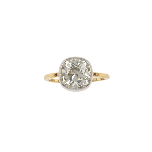 Cushion cut diamond weighing approximately 1.60 carats and gold ring