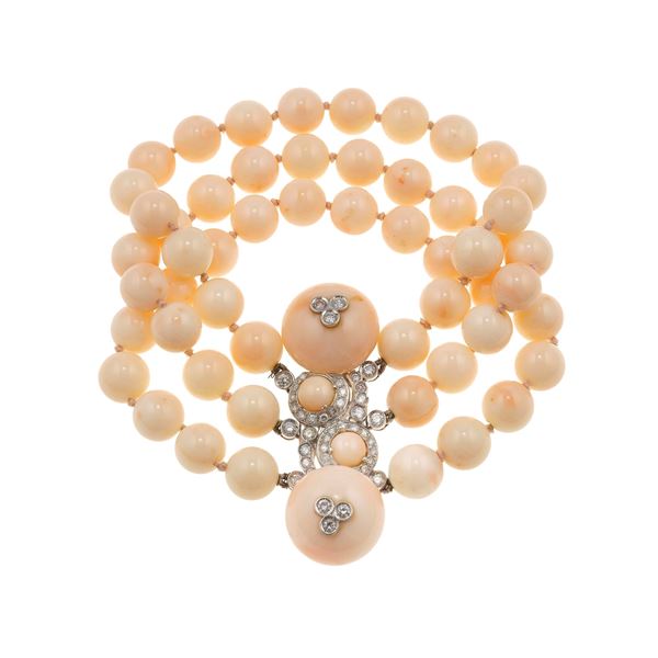 Coral, diamond and gold bracelet. No clasp