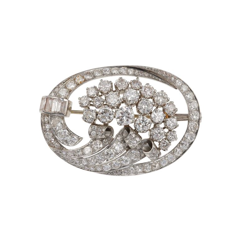 Diamond and platinum brooch  - Auction Fine Jewellery - Cambi Casa d'Aste