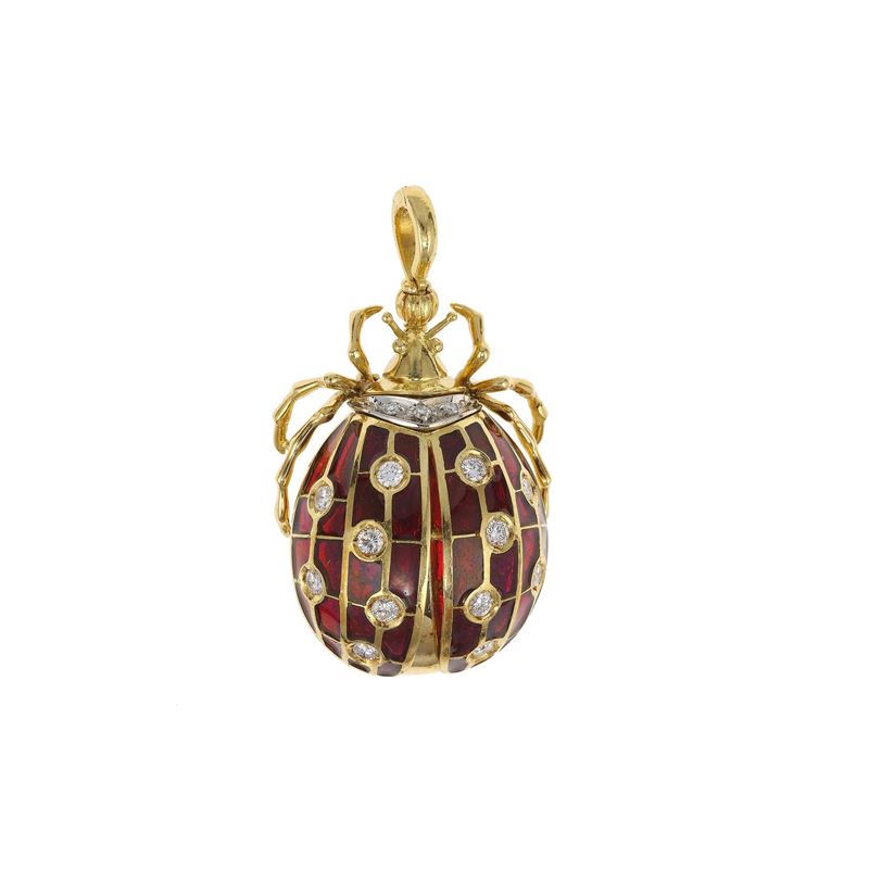 Enamel, diamond and gold "Ladybug" brooch/pendant  - Auction Fine Jewellery - Cambi Casa d'Aste