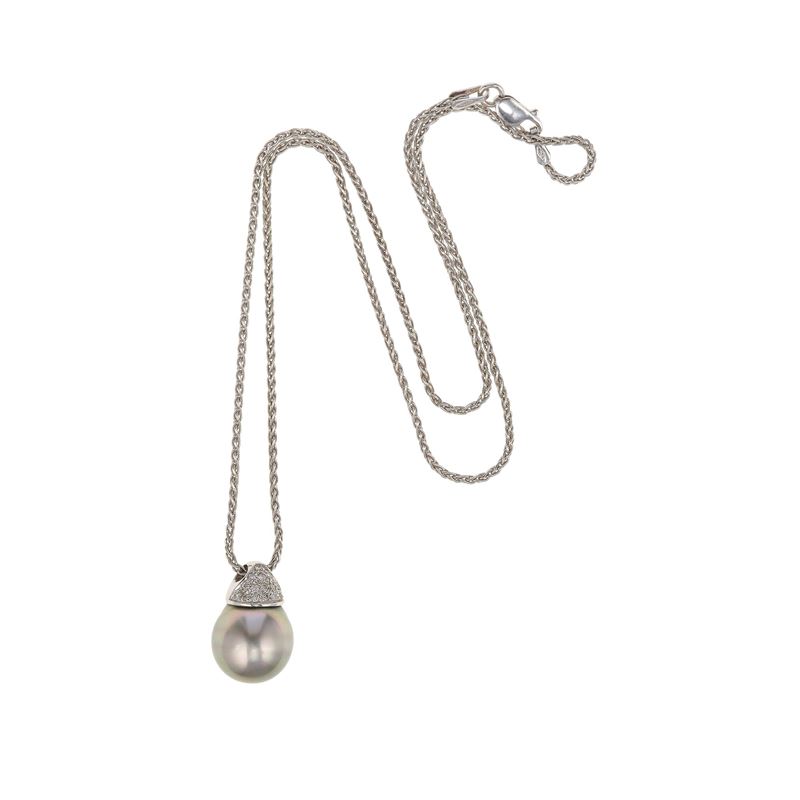 Collana con perla Tahiti e pavè di diamanti  - Asta Gioielli - Cambi Casa d'Aste