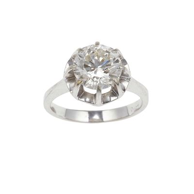 Anello con diamante taglio brillante di caratura circa 2.30 ct, montatura in oro bianco 750/1000