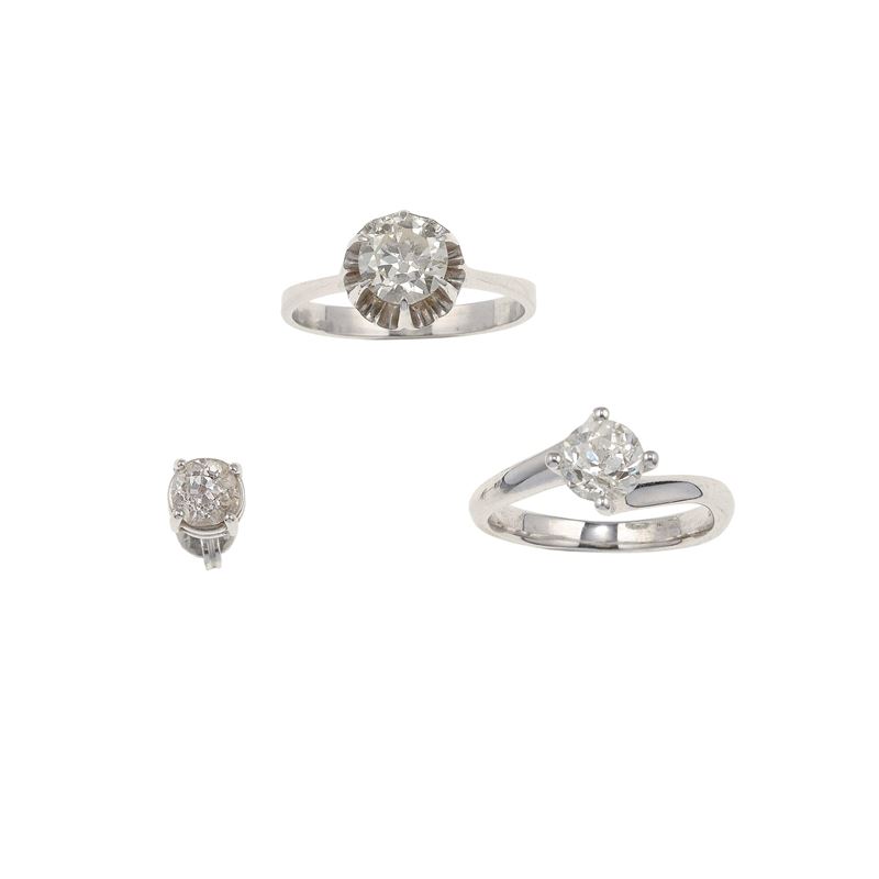 Two diamond rings and one diamond earring  - Auction Jewels - Cambi Casa d'Aste