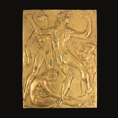 Danza campestre, piastra in bronzo dorato