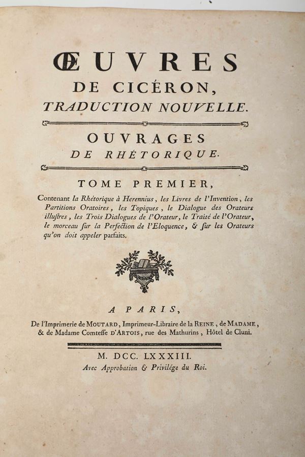 Cicerone Marco Tullio (106-43 a.C.) Oeuvres de Cicéron tradution nouvelle... A Paris, Moutarde, 1782-1789