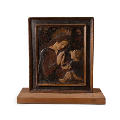 Ambito di Desiderio da Settignano (1428 - 1464). Firenze XV Secolo Madonna con Bambino