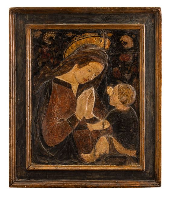 Ambito di Desiderio da Settignano (1428 - 1464). Firenze XV secolo Madonna con Bambino