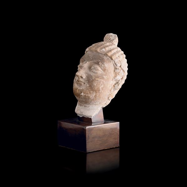 Testa di Buddha scolpita in pietra, Gandhara, III o IV secolo