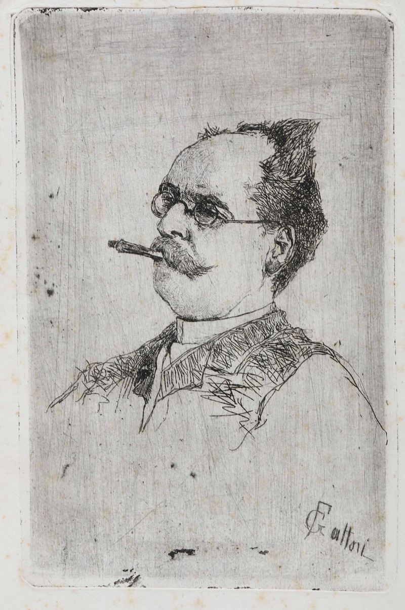 Fattori Giovanni (1825-1908) Ritratto di uomo che fuma con bocchino...  - Auction Old and Rare Books - Cambi Casa d'Aste