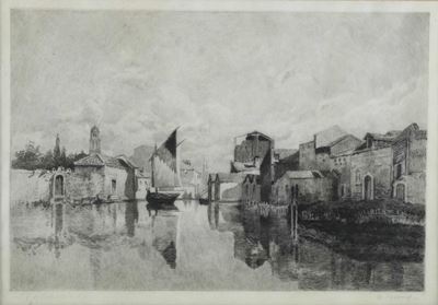 Incisione Raffigurante Paesaggio Fluviale, XX Secolo