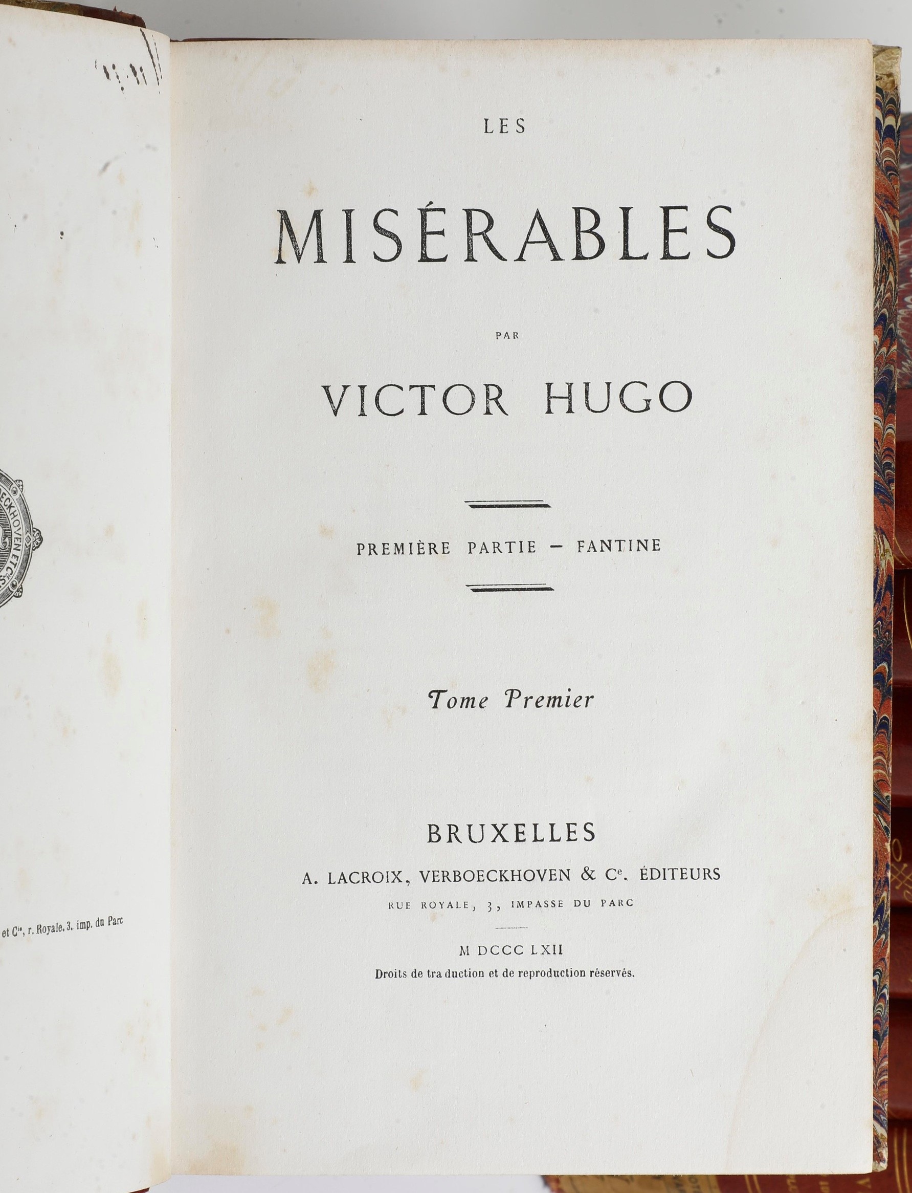 Hugo Victor (1802-1885) Les Misérablesbruxelles, A. Lacroixverboeckhoven & Ce, 1862