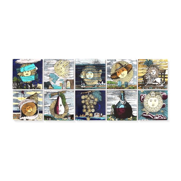 Set di dieci piastrelle della serie Lunario del sole