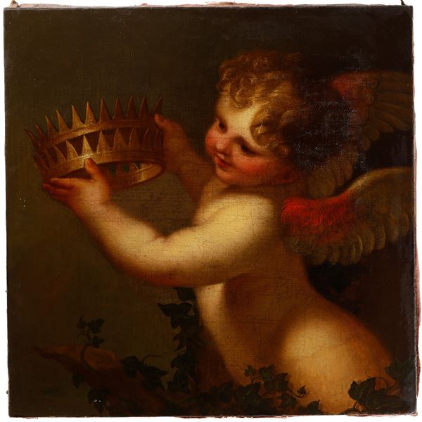 Figura di putto con corona