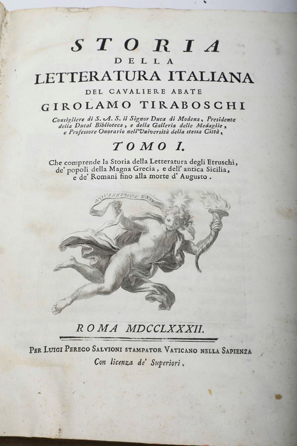 Tiraboschi Girolamo (1731-1794) Storia della letteratura italiana Roma, per Luigi Perego Salvioni stampator Vativano, 1782-1785