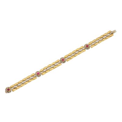Bracciale con Piccoli Rubini Cabochon e Piccoli Diamanti