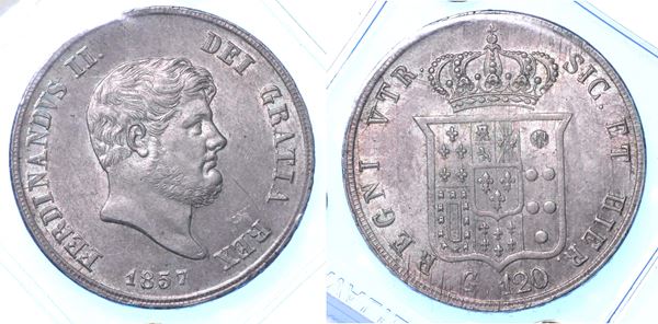NAPOLI. FERDINANDO II DI BORBONE, 1830-1859. Piastra da 120 Grana 1857.