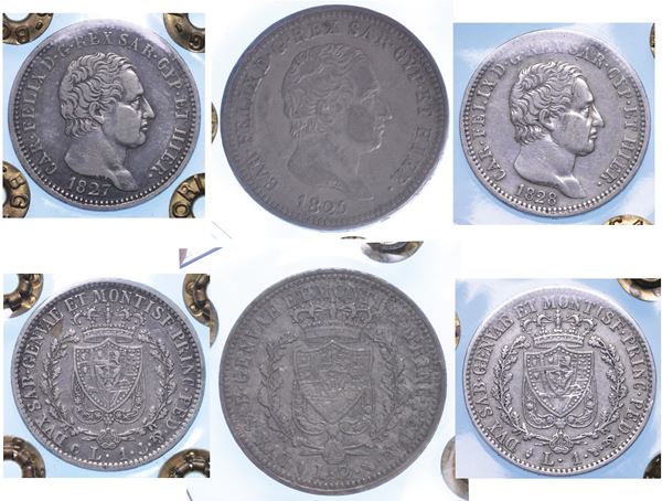 REGNO DI SARDEGNA. CARLO FELICE DI SAVOIA, 1821-1831. Lotto di tre monete.
