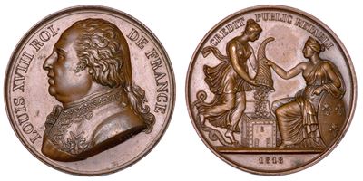 Francia. Louis XVIII, 1814-1824. Medaglia in Bronzo 1818. per la Riduzione del Debito Pubblico.
