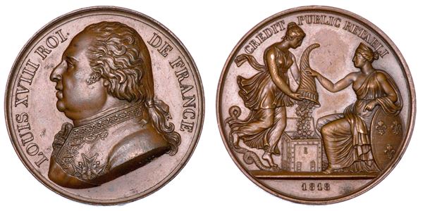 FRANCIA. LOUIS XVIII, 1814-1824. Medaglia in bronzo 1818. Per la riduzione del debito pubblico.