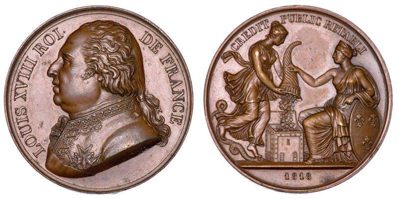 FRANCIA. LOUIS XVIII, 1814-1824. Medaglia in bronzo 1818. Per la riduzione del debito pubblico.  - Auction Numismatics - Medals and popes - II - Cambi Casa d'Aste