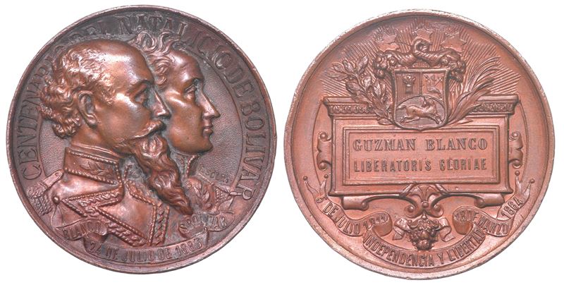 VENEZUELA. Medaglia in bronzo 1883. Per il centenario della nascita di Simon Bolivar.  - Auction Numismatics - Medals and popes - II - Cambi Casa d'Aste