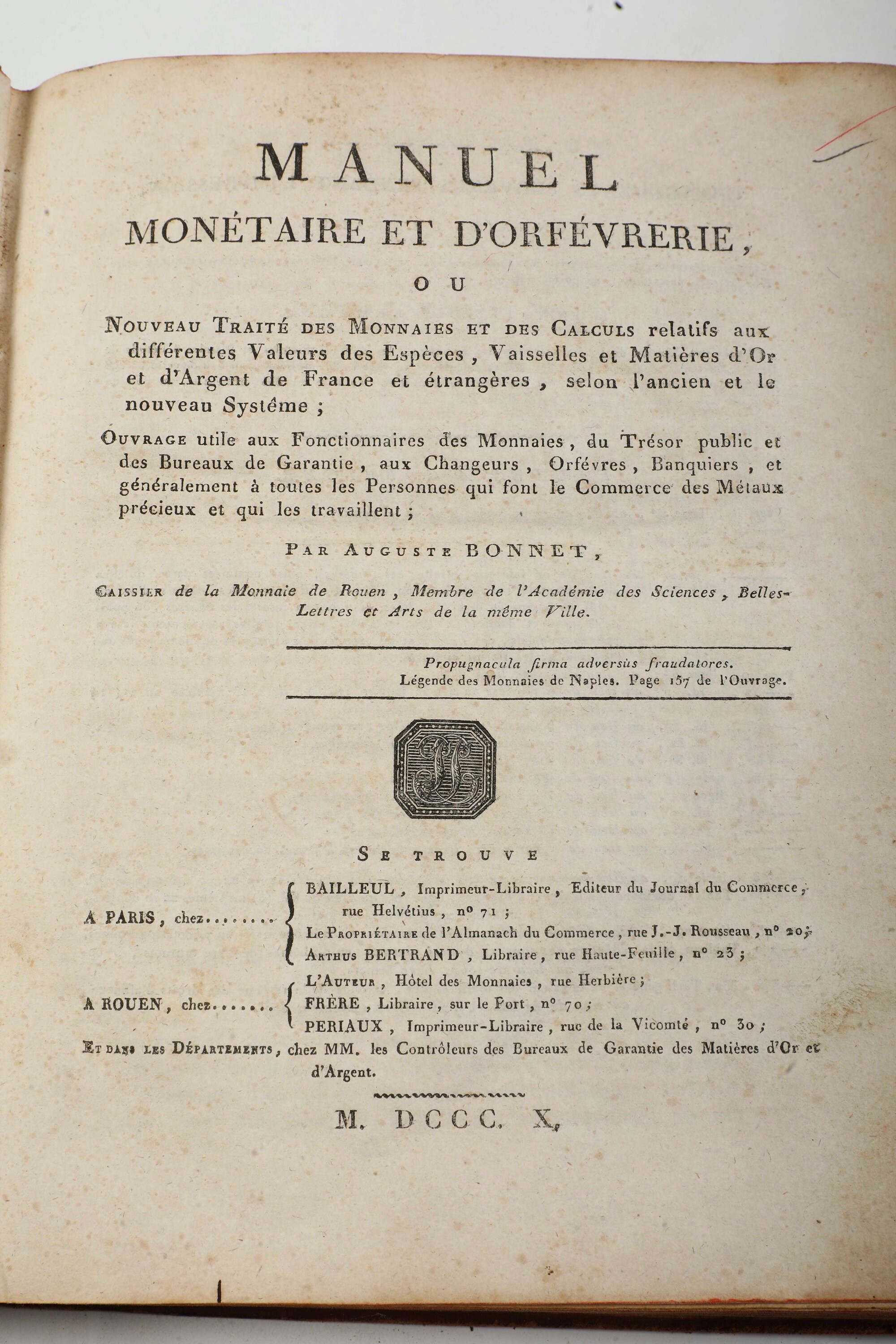 Boneville, Traité de Monnaies d'or et d'argent