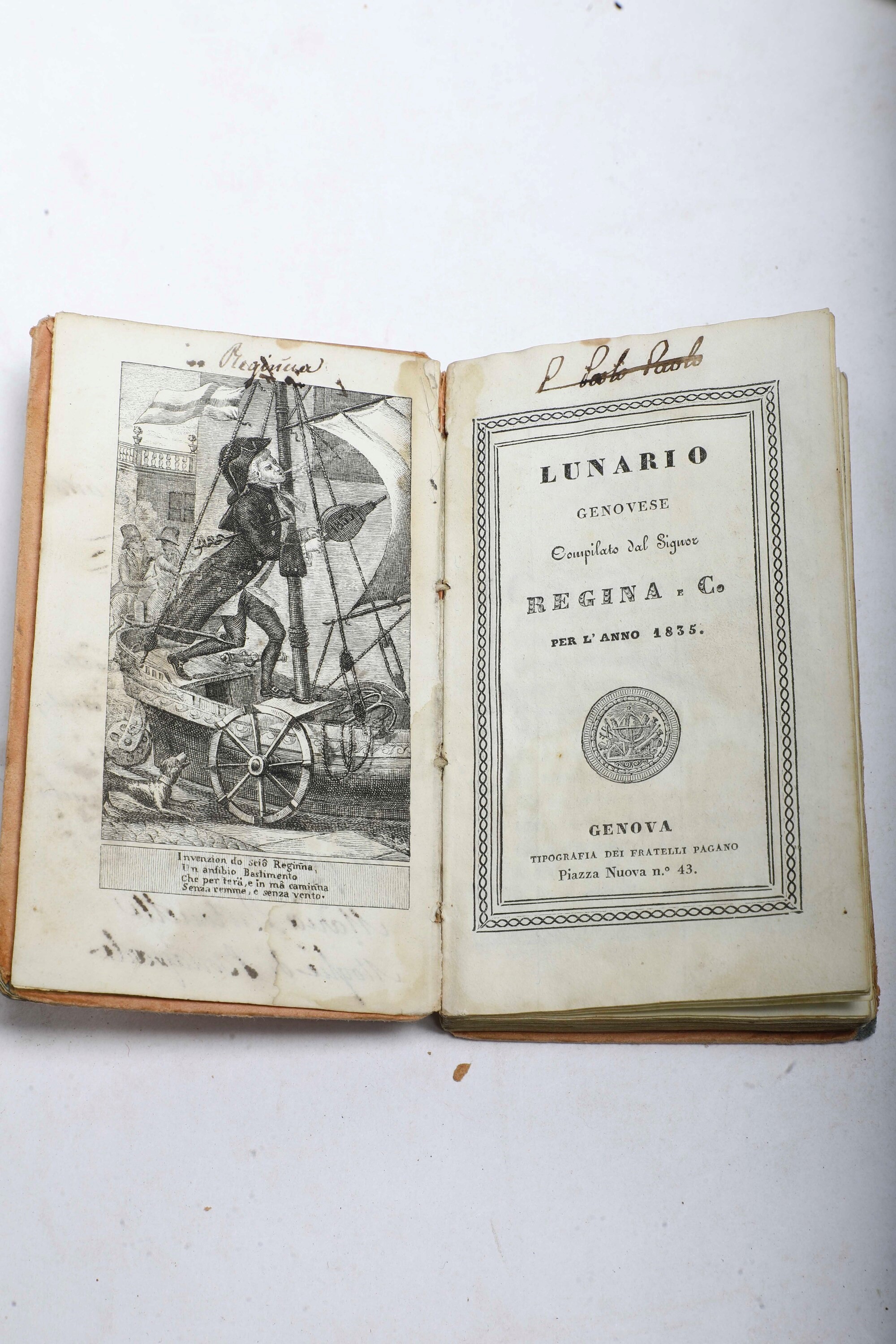 Lu Sciù Regina Lunario Genovese..genova, Tipografia dei Fratelli Pagano, 1830-1844