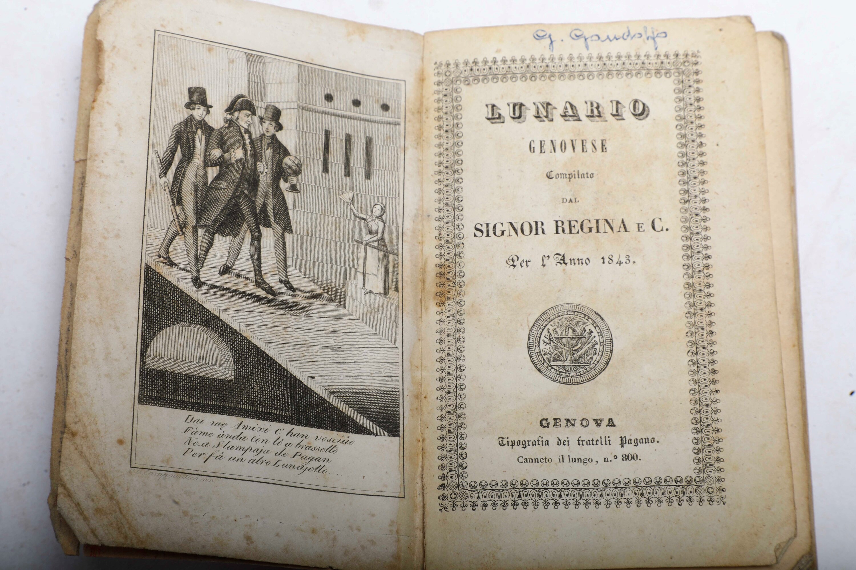 Lu Sciù Regina Lunario Genovese..genova, Tipografia dei Fratelli Pagano, 1830-1844